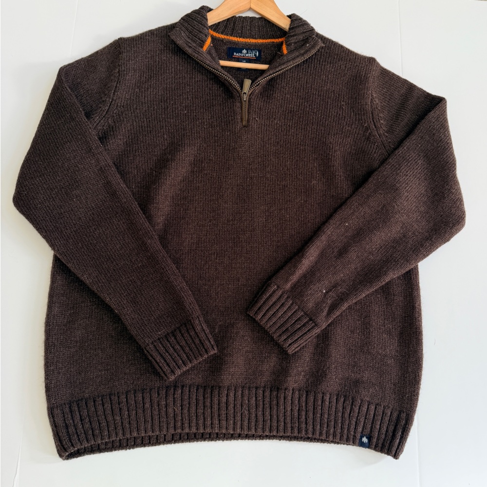 Rainforest Knitted Wool Blend 1/4 Zip Up Dark Brown Sweater Size XL